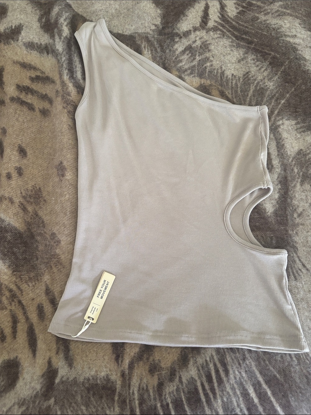 OGL One-Shoulder Ribbed Tank Top in Light Gray